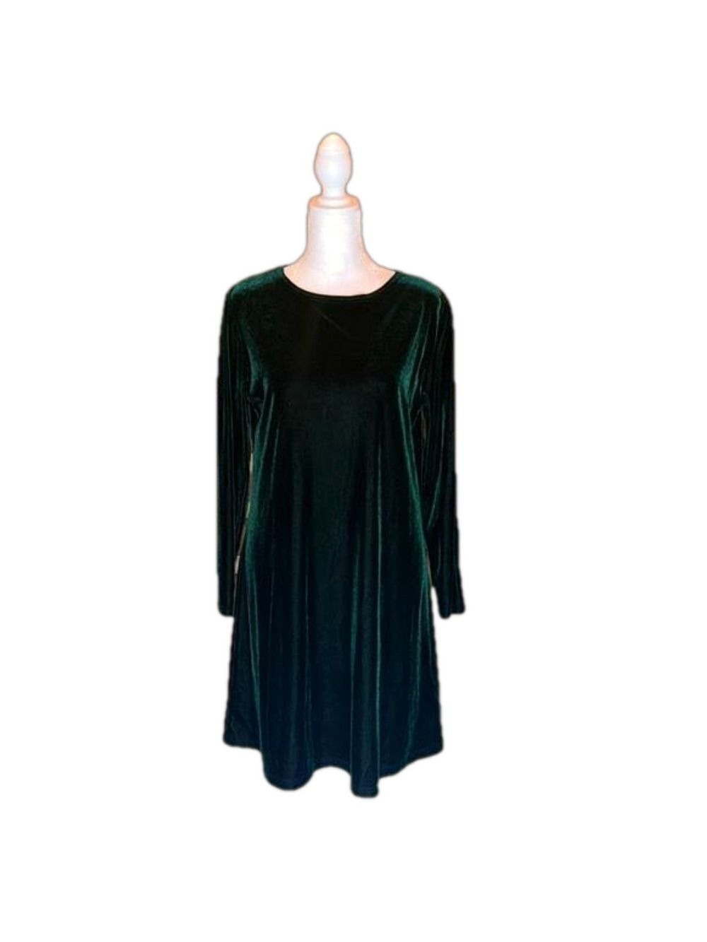 JACQUELINE FERRAR Classy Vintage Dark Green Winter Velvet Long Sleeve Dress 4P